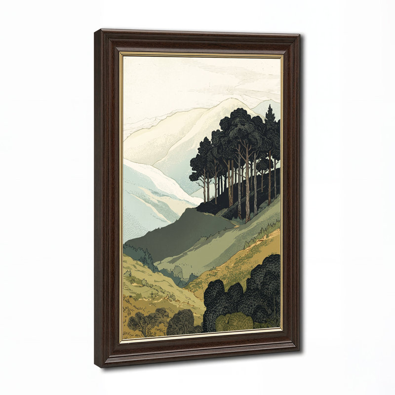 «Tall Trees on Green Ridge with Distant Mountains», art mural, H 24 po x l 16 po