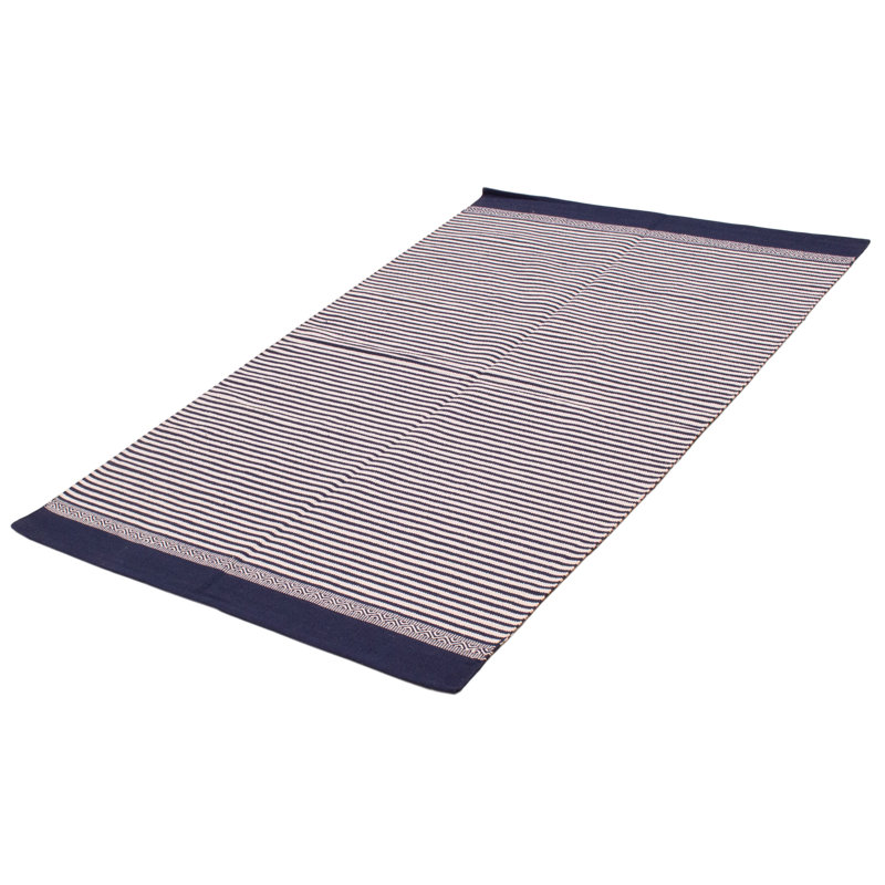 Tapis unique en coton crème / bleu marine 5 pi 0 po x 8 pi Marrakech