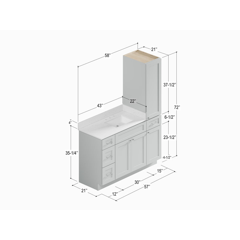 Ensemble de meuble-lavabo simple 57 po Disar, Gris