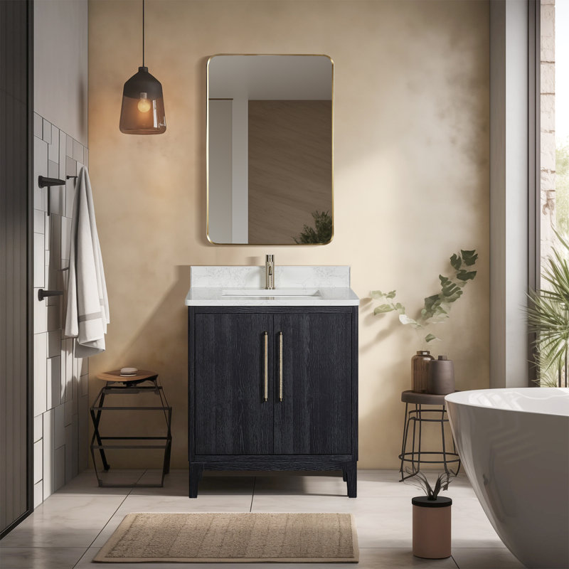 Meuble-lavabo sur pied simple 30 po Langosta, Bois de sapin / noir