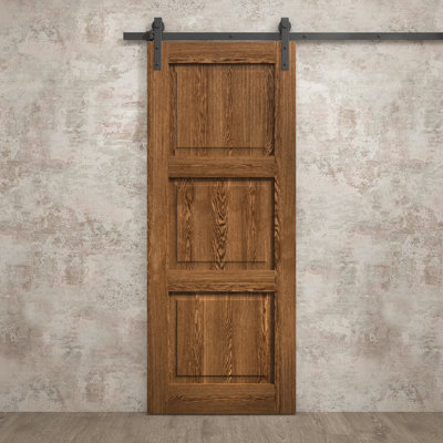 Porte de grange moderne 42 x 96 pouces Ego 5010 Chêne Cognac Rail de 8 pi Ensemble de quincaillerie robuste Portes intérieures à panneaux pleins
