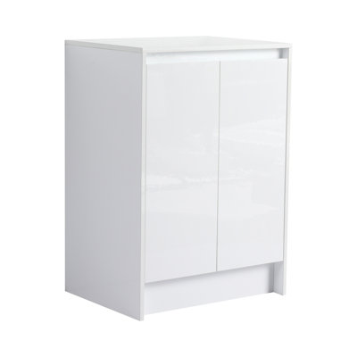 Armoire de rangement autoportante pour salle de bain 24 po, 2 portes à fermeture douce, blanc brillant