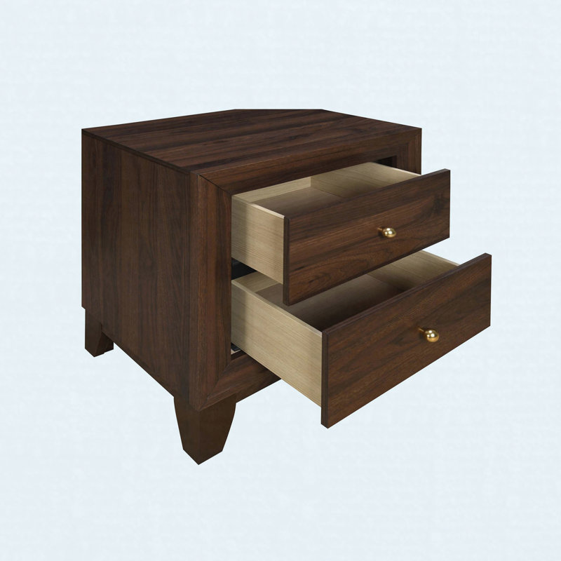 Walnut Finish Nightstand With 2 Ample Drawers