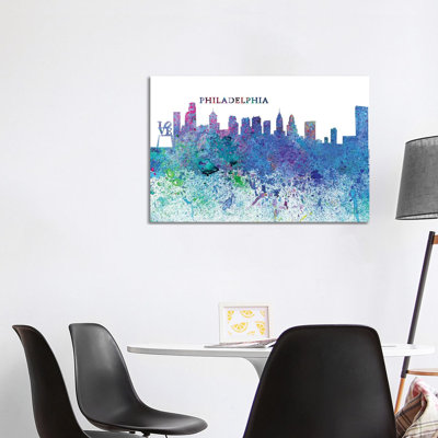 Philadelphia Pennsylvania Skyline Silhouette Impressionistic Splash 1 Piece Wrapped Canvas Wall Art