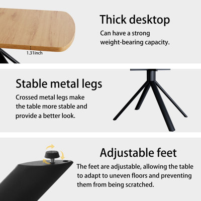 63 po Table de salle à manger en chêne extensible pour 4-6 personnes avec pieds en acier au carbone