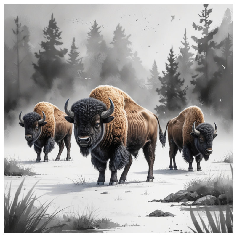 Couvre-lit matelassé Bison In Winter Landscape toutes tailles, Grand lit