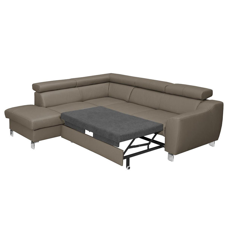 Avaiya Leather Corner Sofa with Sleeping Function and Storage, Left Hand Facing, Taupe, Yes