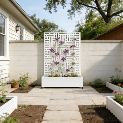 Outdoor Privacy Planter with Trellis | Metal Raised Garden Bed | Decorative Planter Wall with Drainage