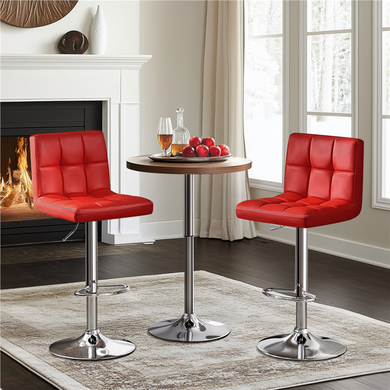 Chandresh Swivel Upholstered Adjustable Height Counter Stool with Metal Frame, Red
