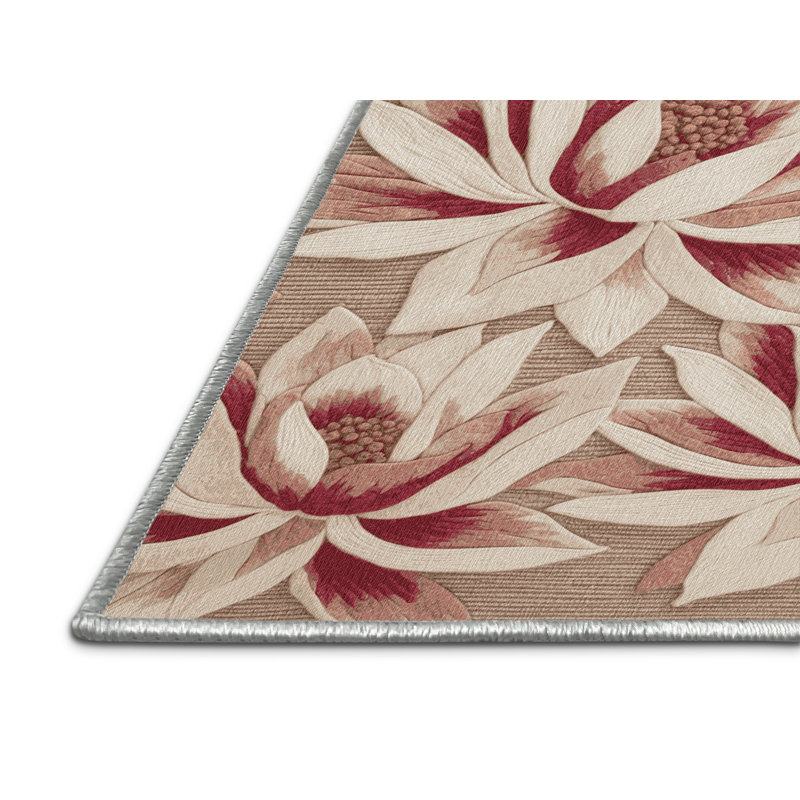 Tapis botanique beige lavable à la machine, Carré 8 pi