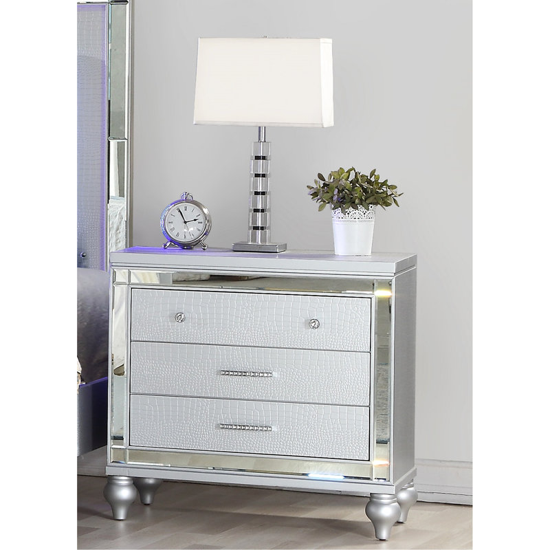 Table de chevet 3 avec cadre argenté et miroir
