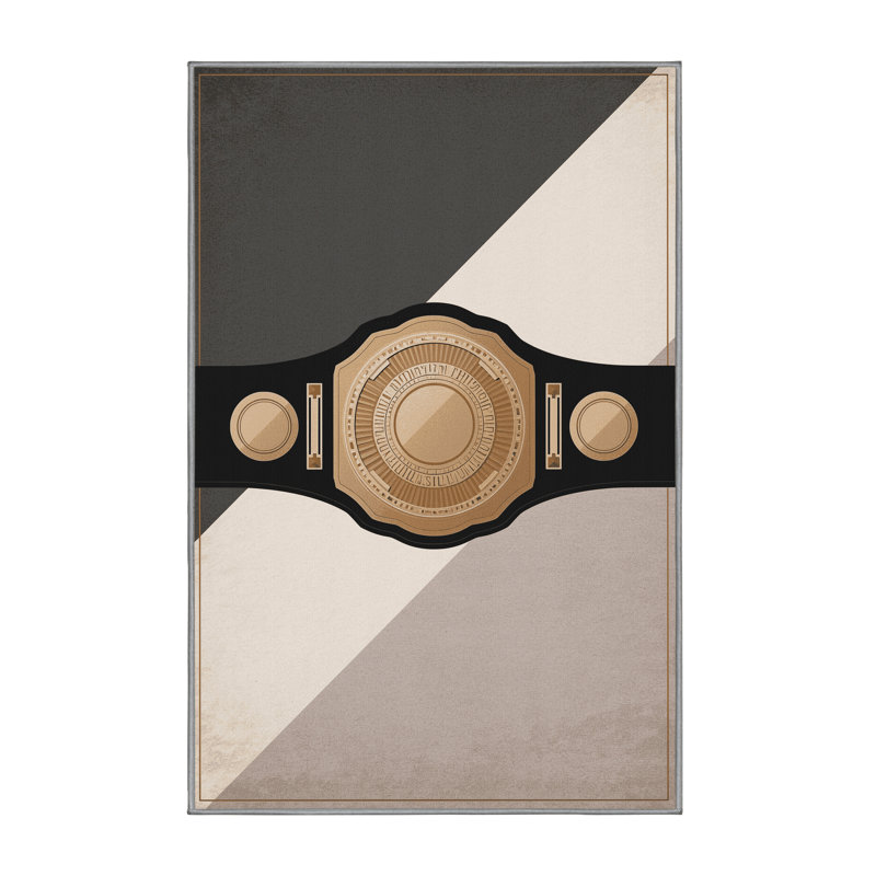 Machine Washable Hambrook Boxing Champion Belt Modern Rug in Gray – Gray Binding, 5x7