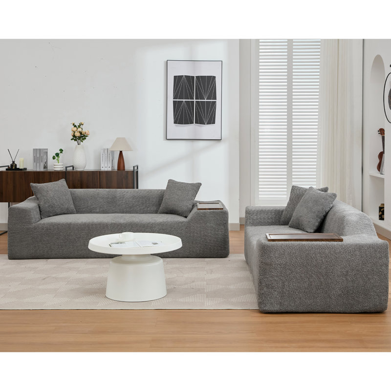 Boucle Cloud pour la maison, 3 places et 2 avec table de bout, sièges confortables gris foncé, salon rembourré de confort luxueux