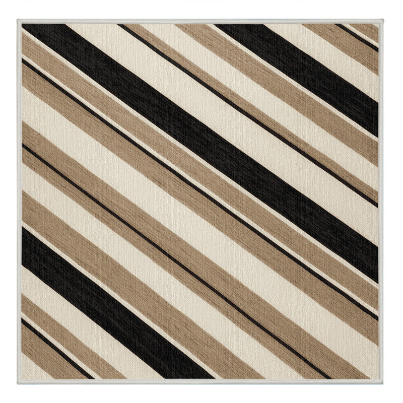Washable Light Beige Charcoal Striped Area Rug, Square 7'