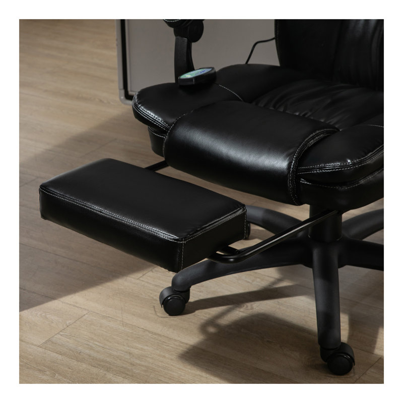 Fauteuil de bureau à haut dossier avec vibration à 6 points, 5 modes, fauteuil de direction, fauteuil pivotant en cuir PU avec dossier inclinable et repose-pieds rétractable, noir