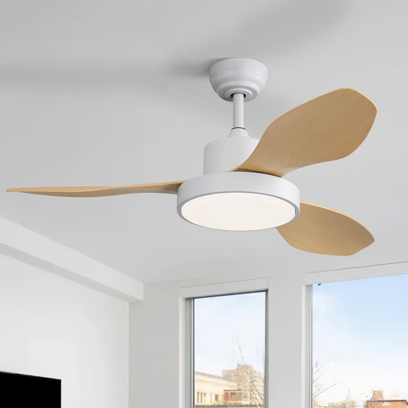 Damecia 47" 3-Blade Modern Ceiling Fan With LED Light and Remote Control, Natural Wood