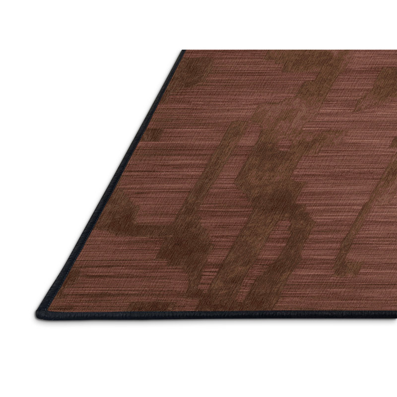 Machine Washable Abstract Brown Area Rug, Round 8'