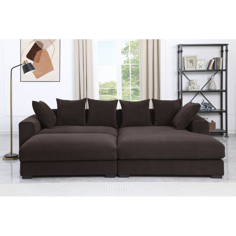 Frank Corduroy Upholstered Sectional, Dark Chocolate Conrduroy