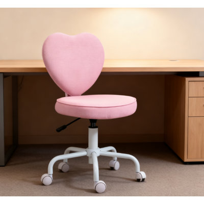Chaise de bureau rose en forme de cœur, chaise pivotante réglable pour chambre à coucher et coiffeuse, style mignon et confortable