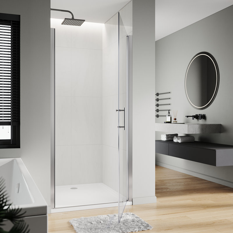 Madarisse Pivot Framed Shower Door with Clear Glass, 185cm H x 76cm W