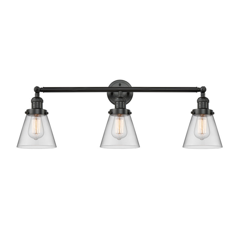 Éclairage pour meuble-lavabo de salle de bain 3 lumières Cone, Clair, Noir mat, Incandescent