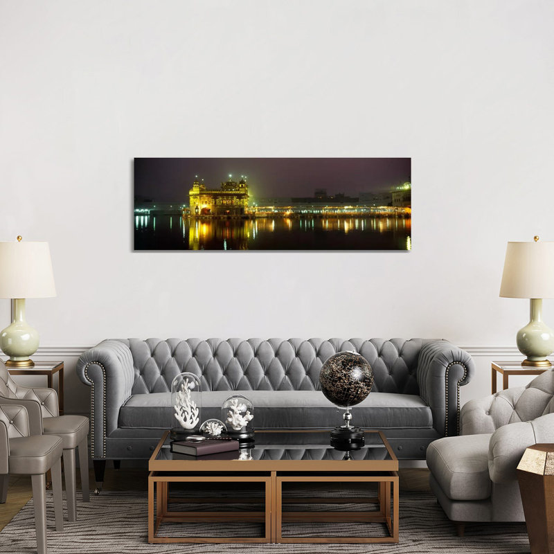 Temple Lit Up At Night, Golden Temple, Amritsar, Punjab, India - Wrapped Canvas Panoramic Print