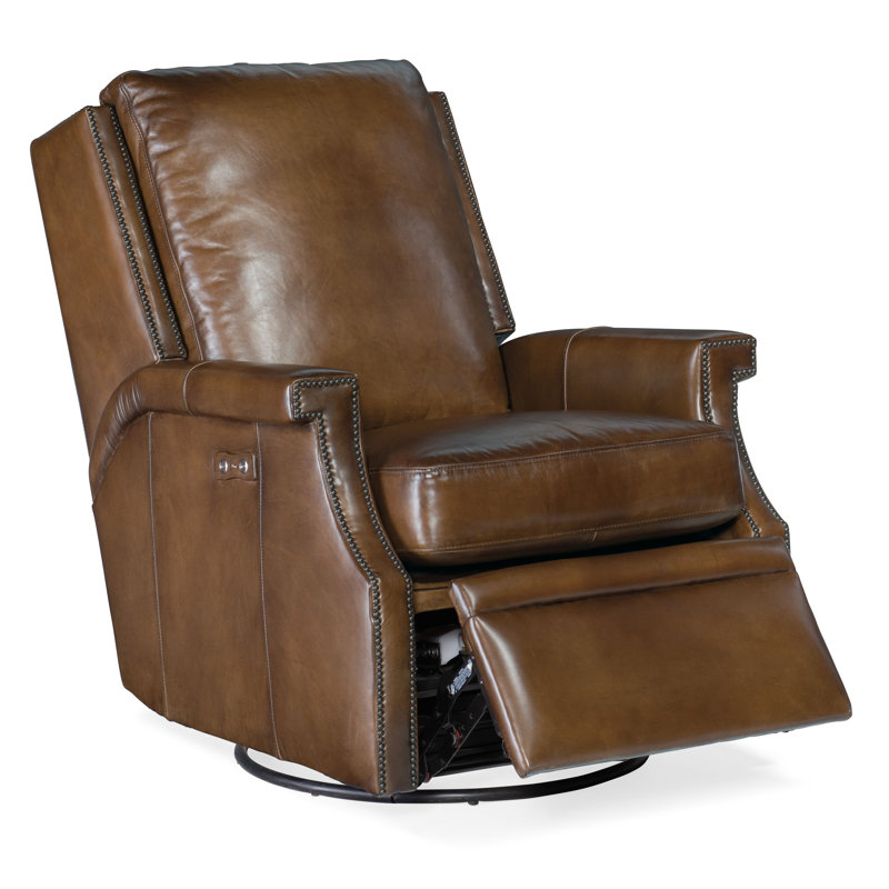Caezar Swivel Power Recliner, Brown Genuine Leather