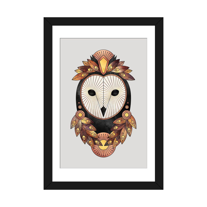 « hibou ii », impression sur toile, H 24 po x l 16 po x P 1 po, Papier d'art encadré noir, Blanc