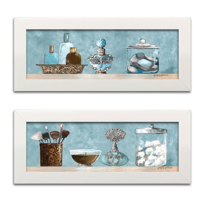 « panneaux de salle de bain bleu de la poudre »-ensemble de 2 reproductions de peintures à l’acrylique