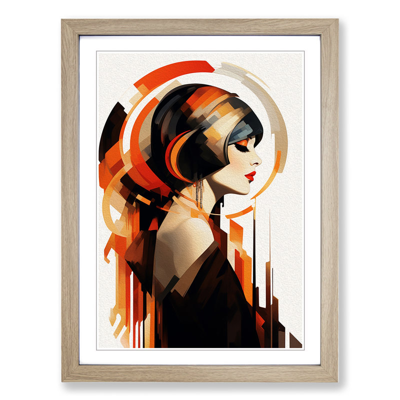 Art Deco Woman Gestural No.2 1 Piece Single Picture Frame Wall Art, 34cm H x 25cm W x 2cm D, Oak
