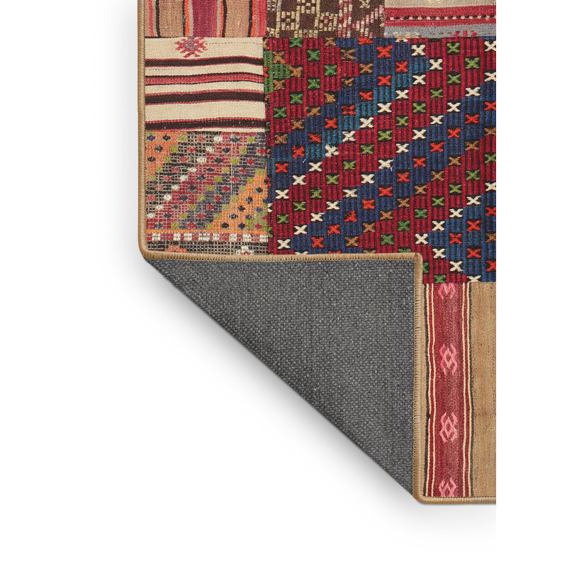 Tapis contemporain rouge / noir, Rectangle 5 pi x 7 pi