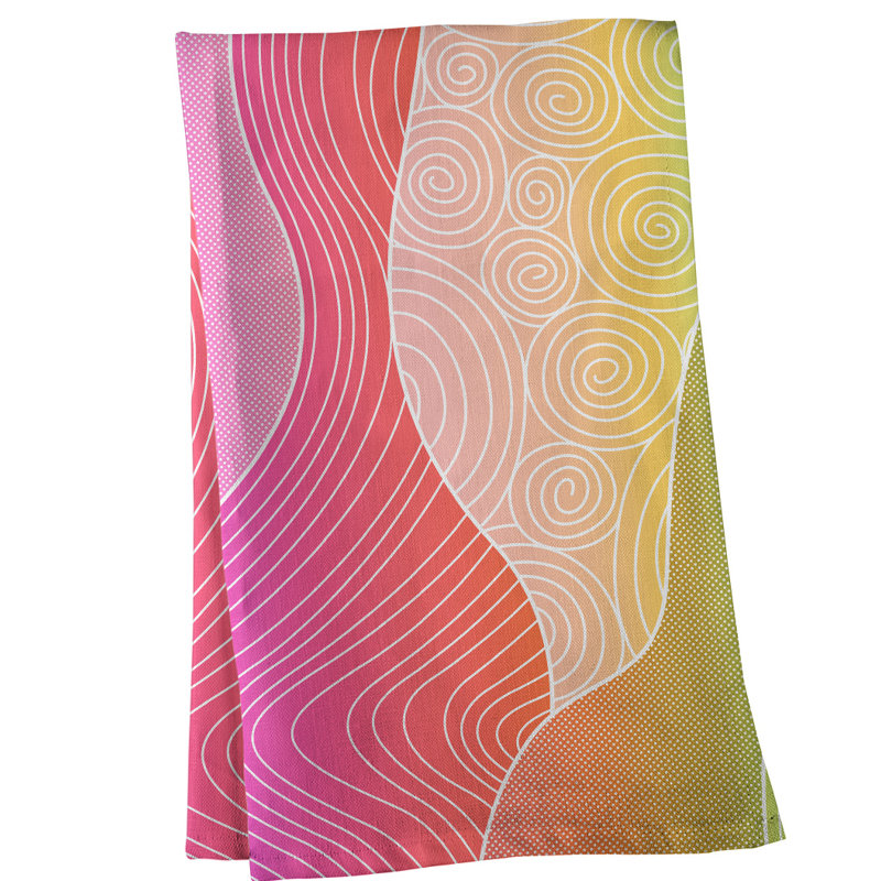 Tea Towel Kitchen Towel, Poly Twill, Yellow/Pink