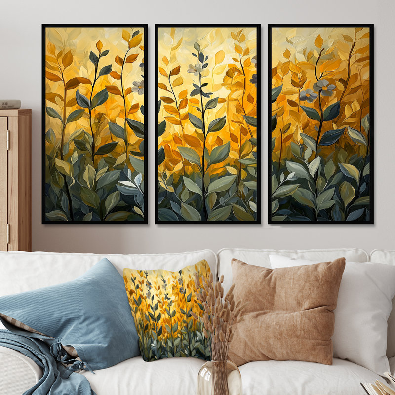 Green Thym Passage II - ensemble de reproductions d'art mural, H 28 po x l 36 po x P 1 po, Toile avec cadre flottant noir