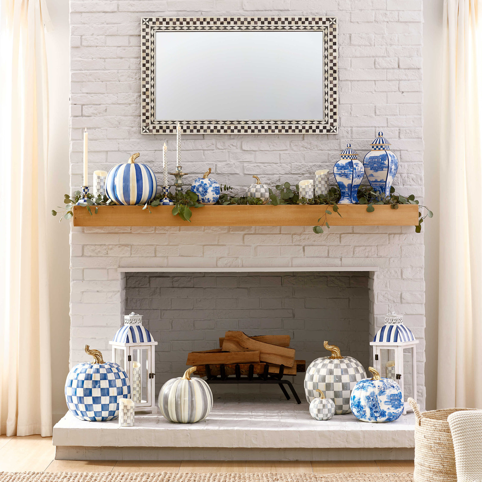 Check Pumpkin Holiday Accent, 15" H x 10" W x 10" D, Royal/White/Gold