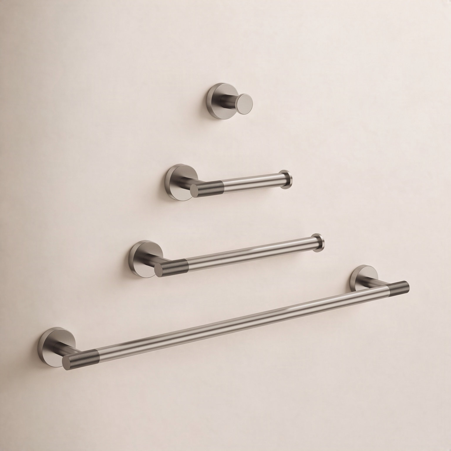 Knurled 4-Piece Stainless Steel Bath Hardware Set, Brushed Nickel