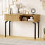 Fluted Console Table With Storage,Wood Sofa Table With Sliding Door-1051809423