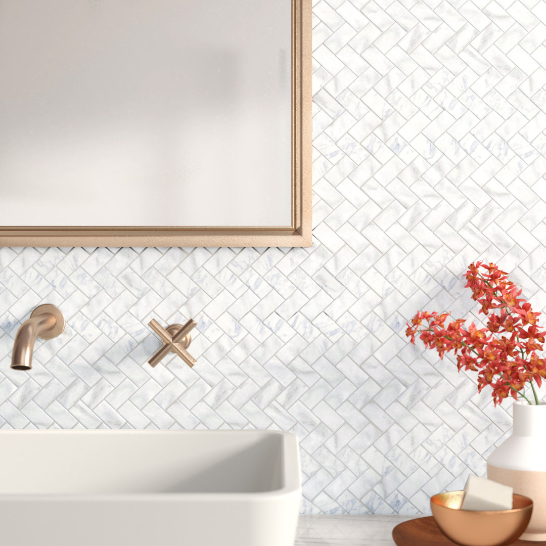 Venatino Elysia Herringbone 12 in. x 12 in. Honed Marble Mosaic Floor and Wall Tile Ackland