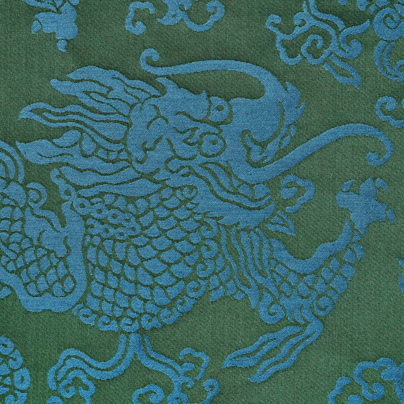 Ruan Dragon Damask Fabric, Emerald