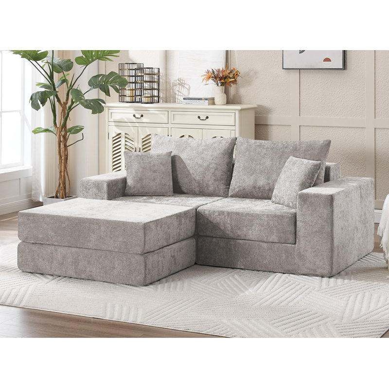 Canapé-lit modulaire reconfigurable Boneless, Chenille gris pâle