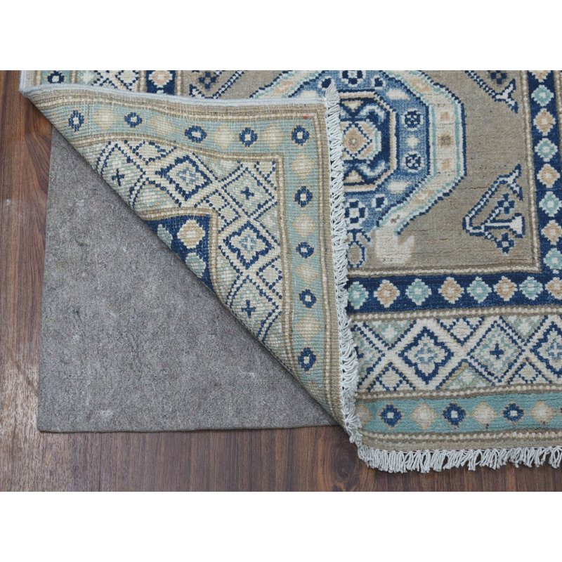 Tapis de tapis décoratif couloir gris de conception unique 2 pi 6 po x 9 pi 9 po noué à la main new age kazak