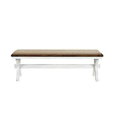 Charmant banc de salle à manger au fini blanc et chêne - siège rembourré en tissu, capacité de 300 lb, kaki texturé, style moderne de 60 po x 15 po x 19,5 po