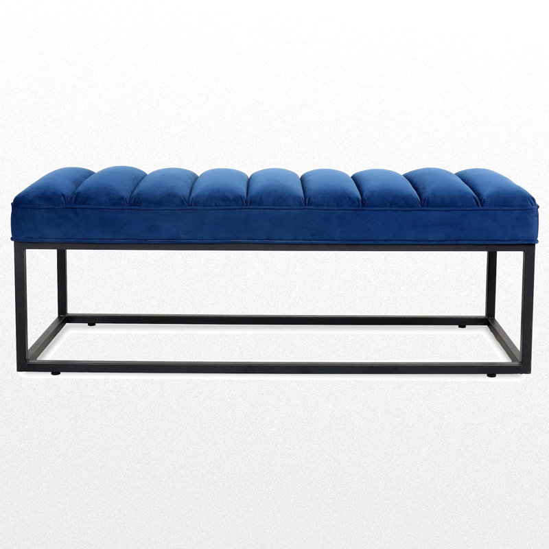 Velvet Upholstered Bench, Navy Blue