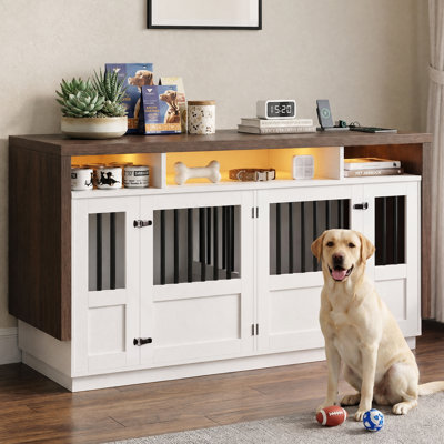  71" Double Dog Crate Furniture with Divider & Power Outlet