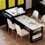 Îlot de cuisine noir moderne avec table extensible, double rangement, 1 armoire, 2 tablettes latérales ouvertes, prise double 82,7 pouces, roues verrouillables-776259504