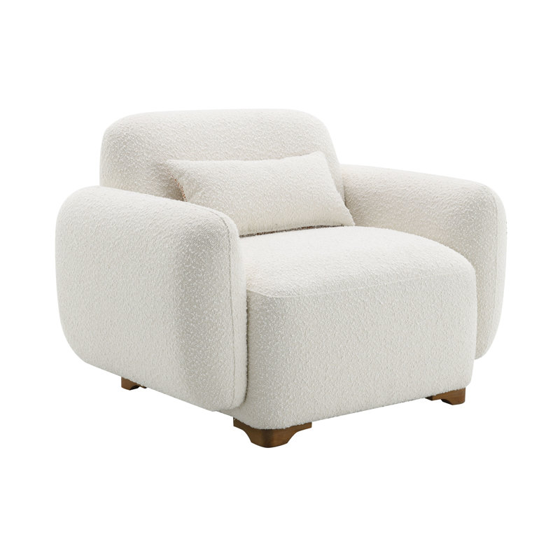 Fauteuil bouclé beige avec coussin de dossier et aspect élégant pour un espace contemporain - avec coussin de soutien