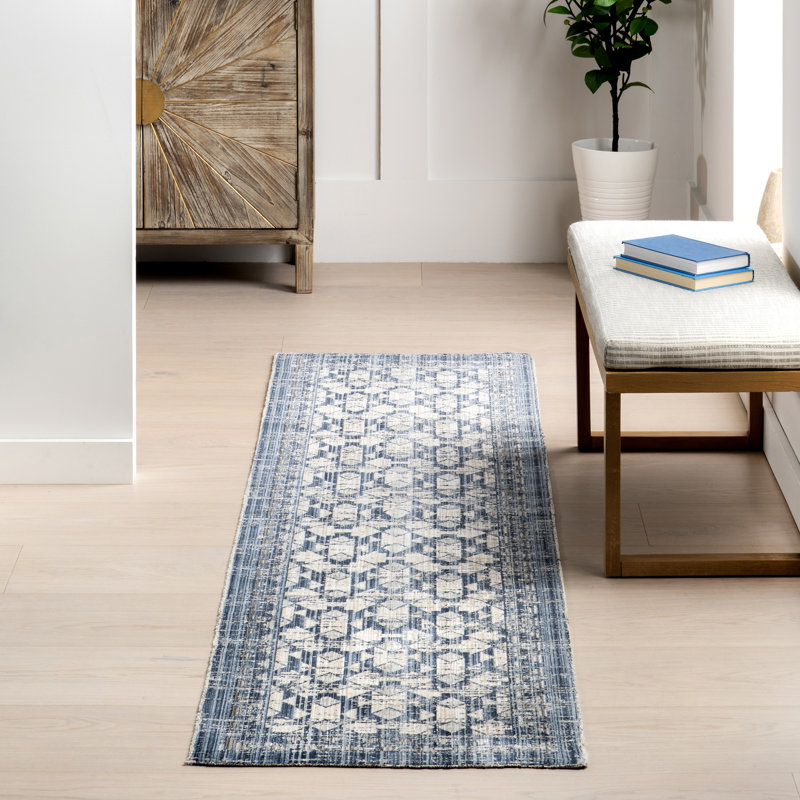 Chaya Geometric Machine Washable Indoor/Outdoor Area Rug, Runner 2' x 8'