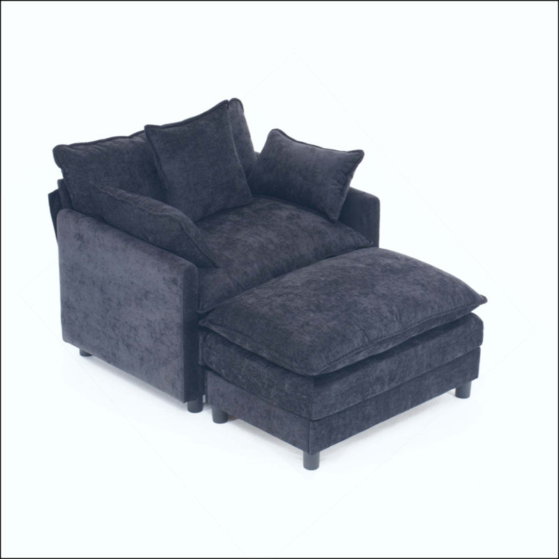 Fauteuil d'appoint moderne avec repose-pieds, fauteuil club en chenille, fauteuil de lecture pour chambre à coucher, Noir