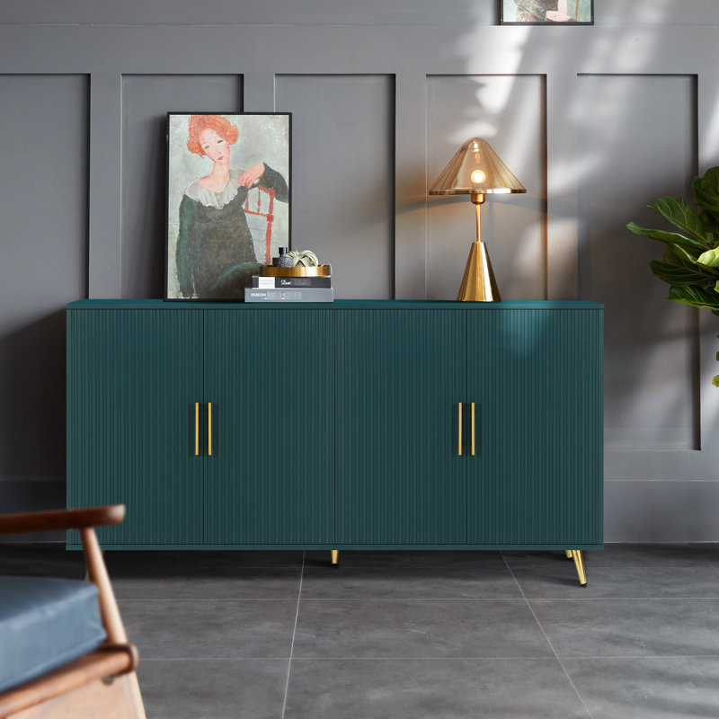 Meuble télé Almanza avec armoire de rangement sécurisée et finition élégante bleu marine