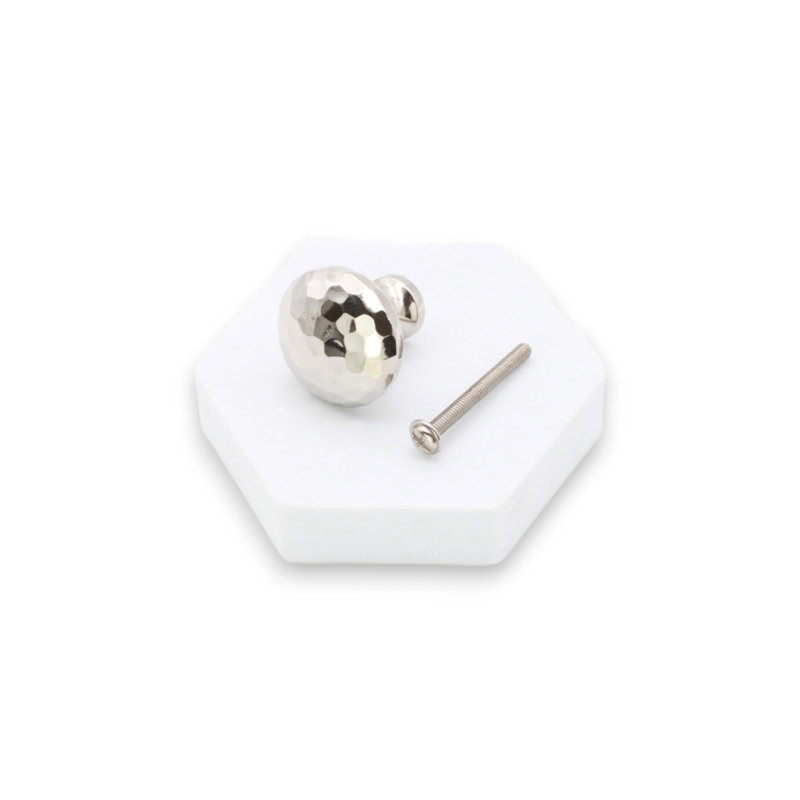 Hammered Mushroom Cupboard Knob, Polished Nickel, 3.2 cm