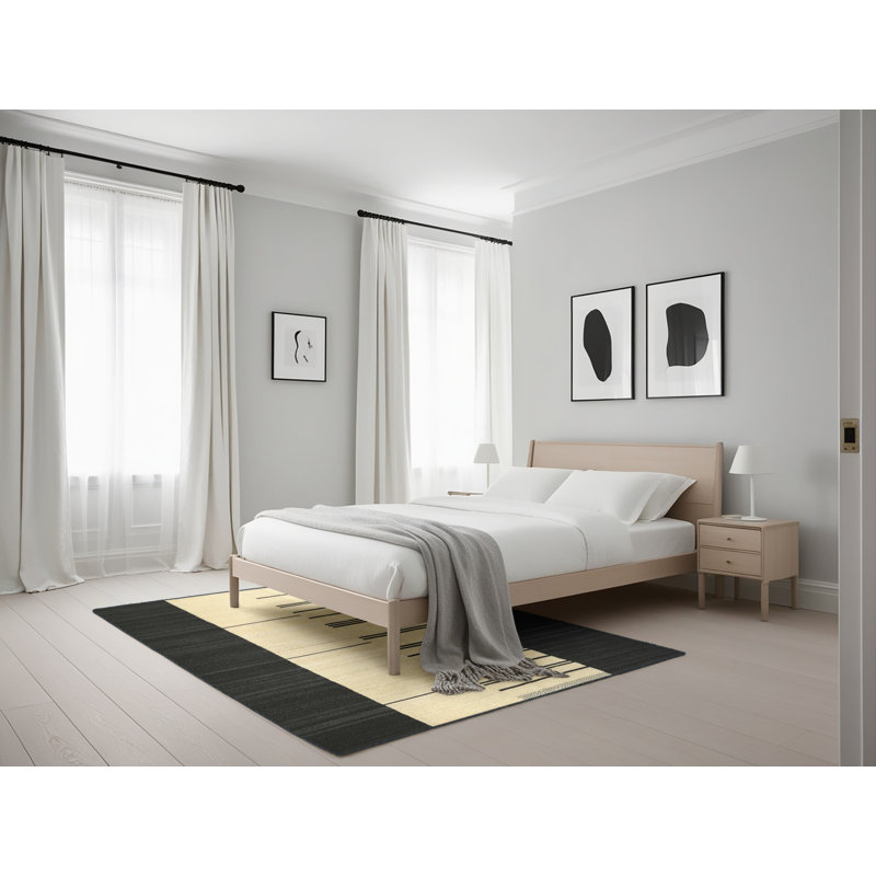 Tapis noir/beige contemporain, Rectangle 5 pi x 7 pi